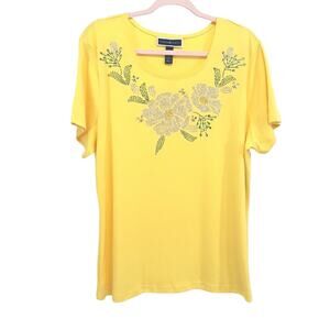 Karen Scott Embellished T-Shirt Size XL Yellow NWT